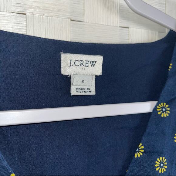 J. Crew Blue Button Up Linen Sunflower Dress Women’s Size 2 - Picture 11 of 12